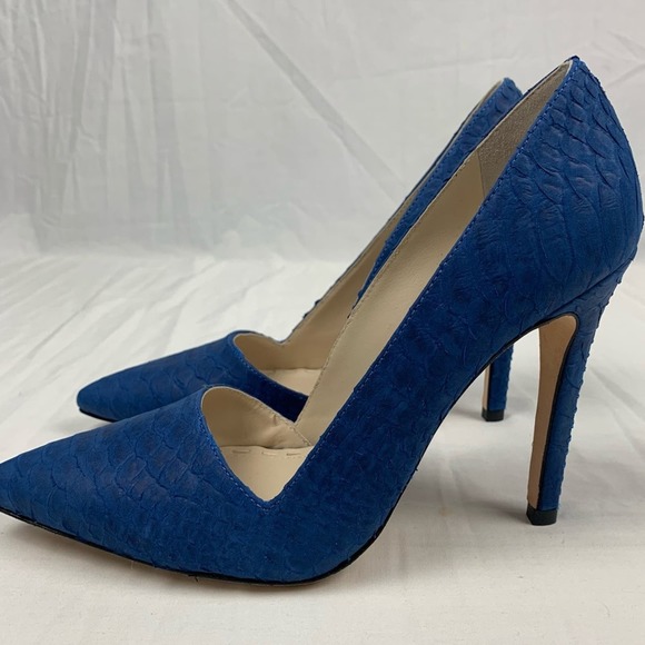 Alice Olivia Size 6 Blue Pointed Toe Suede Leather Pumps Dina Whipstitch Brazil - Picture 4 of 16